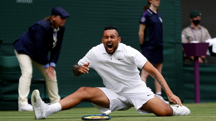 Nick Kyrgios falls then rises to win a Wimbledon classic on his return to tennis
