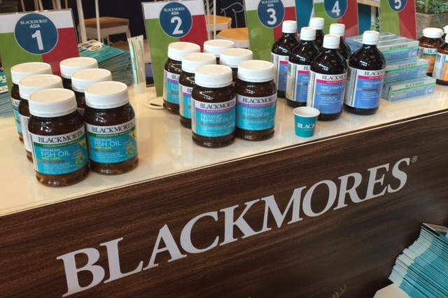 Blackmores vitamin pill bottles display