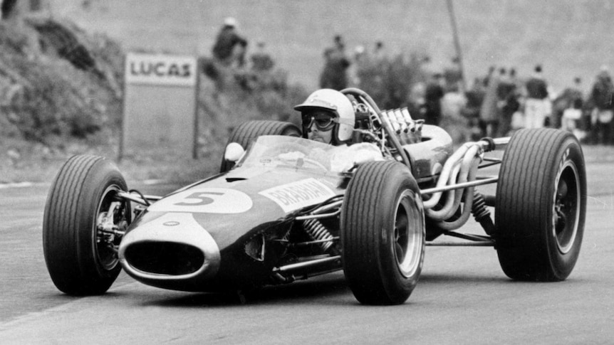 Jack Brabham drives in the British Grand Prix in 1966.