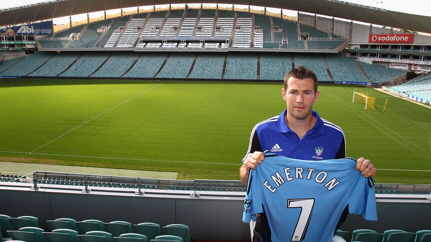 Emerton shows off his Sydney FC jersey