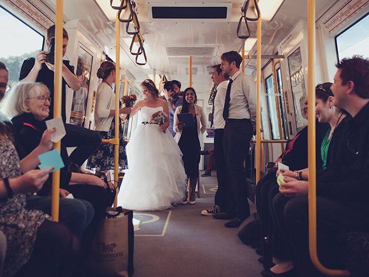 Megan Grant and Michael Hayward get married on Perth train.