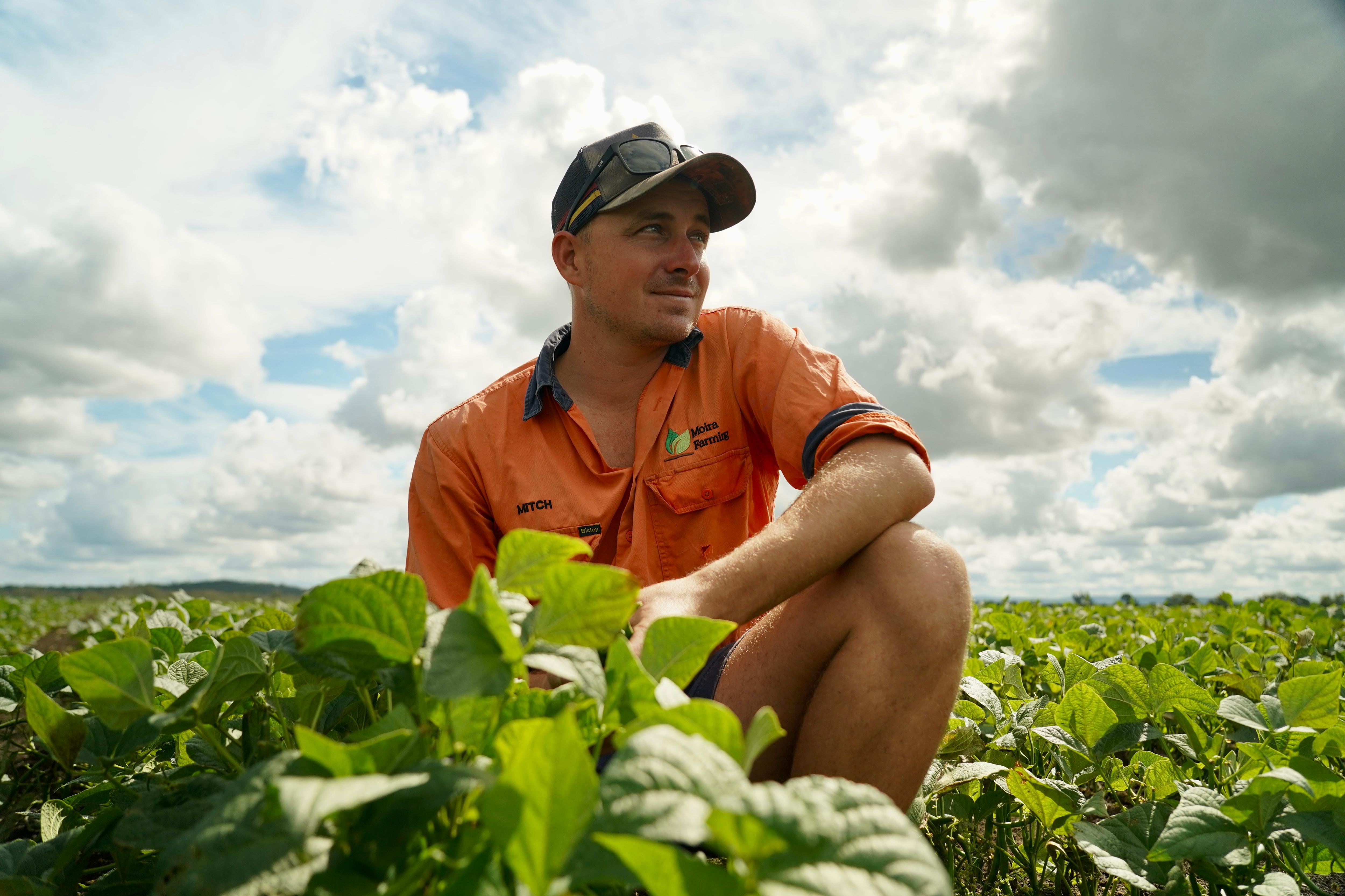 Man sitting in field of green