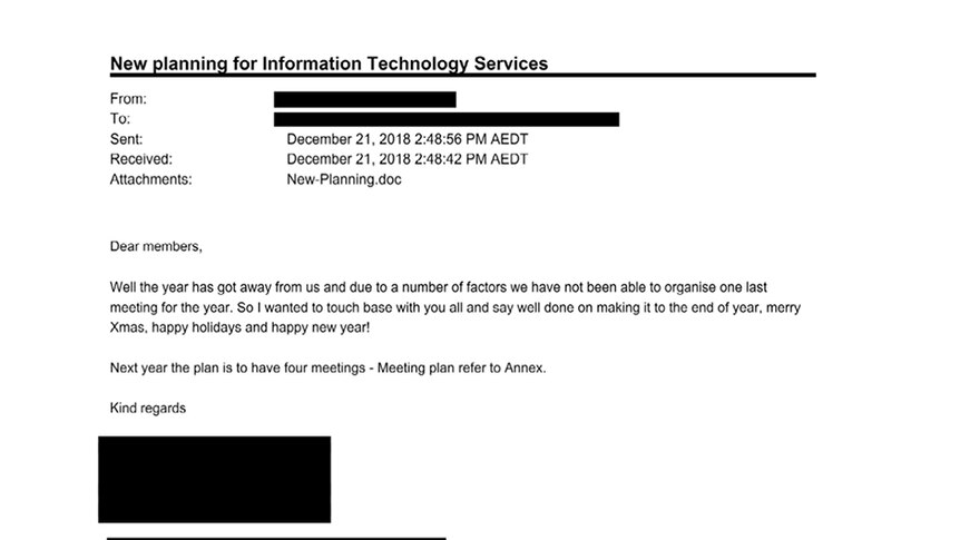 Spear phishing email sent to ANU staff showing the Information Technology Services new plan for the following year.