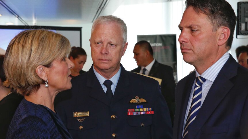 Julie Bishop with Defence Force Chief Mark Binskin and Labor's Richard Marles