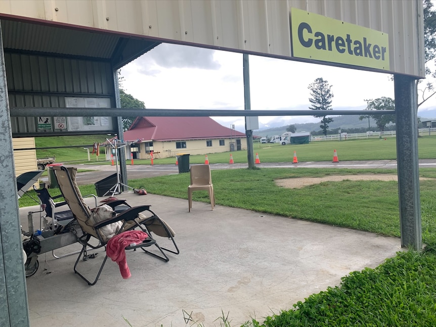 A makeshift camping site at Murwillumbah Showgrounds