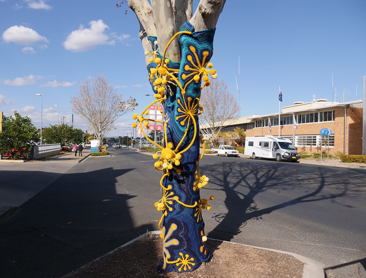 Yarn bombing Warwick's trees lifts town's spirits during long drought