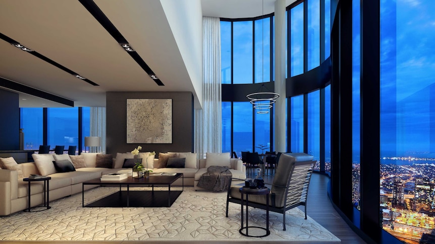 The living area of the penthouse in Australia 108.