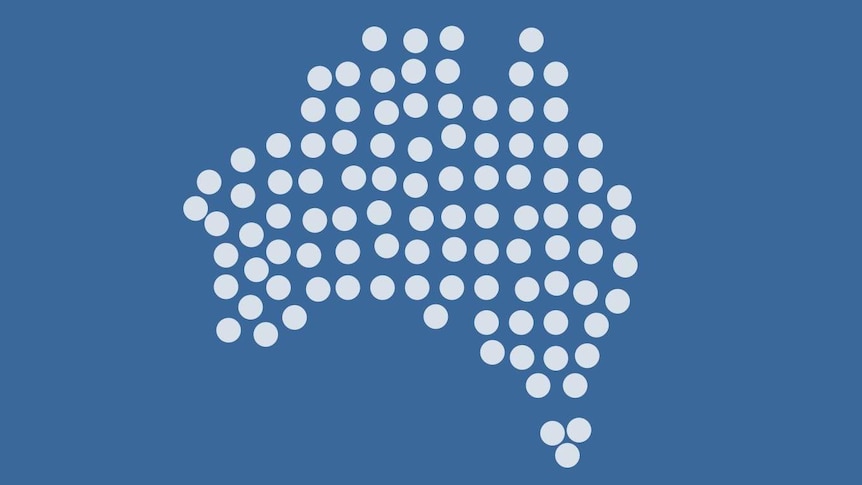 An illustration shows 100 dots forming the shape of a map of Australia.