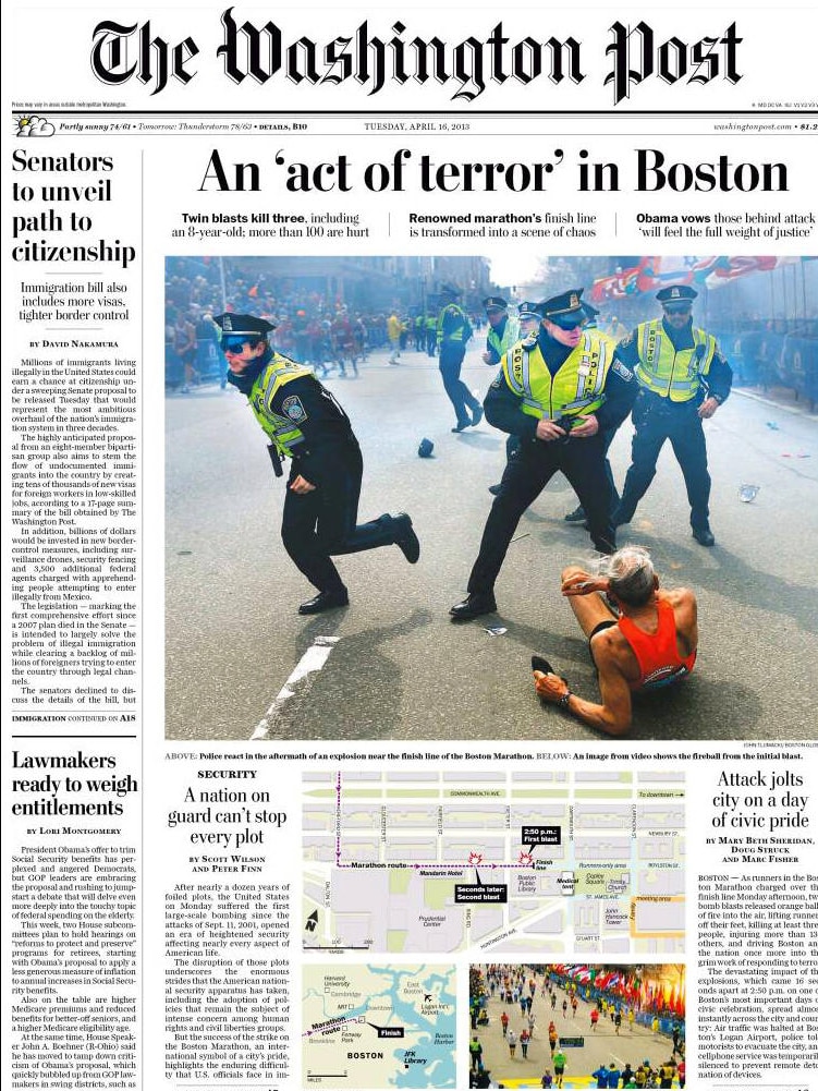 The Washington Post front page after marathon bombings