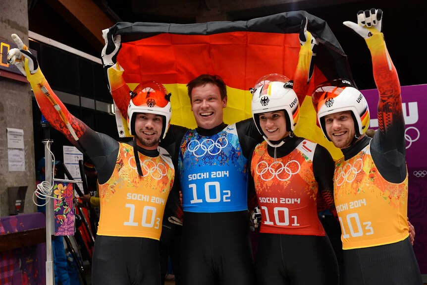 Germany celebrates team relay luge gold