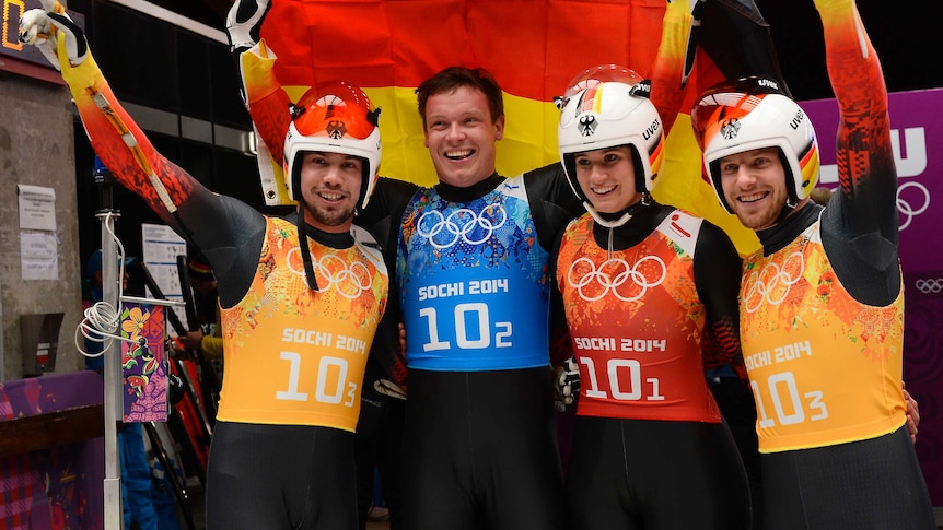 Germany celebrates team relay luge gold