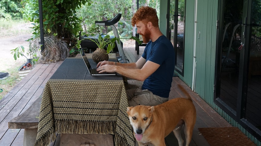 Screenwriter Philip Tarl Denson writing scripts at his Wagait Beach home