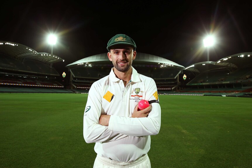 Nathan Lyon under lights at the Adelaide Oval
