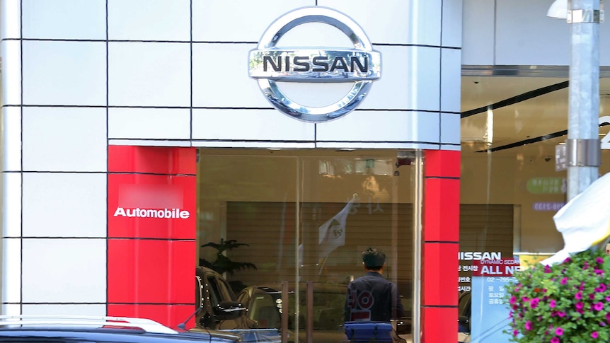 A general view shows a Nissan car showroom in Seoul.