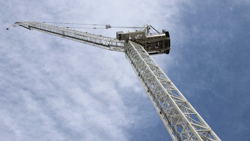 A crane at Hobart's Parliament Square work site.