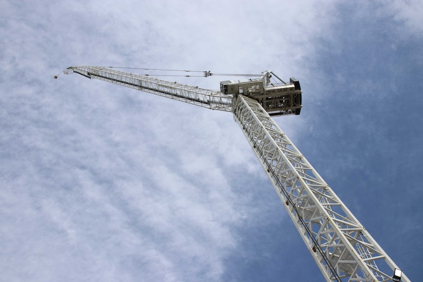 A crane at Hobart's Parliament Square work site.