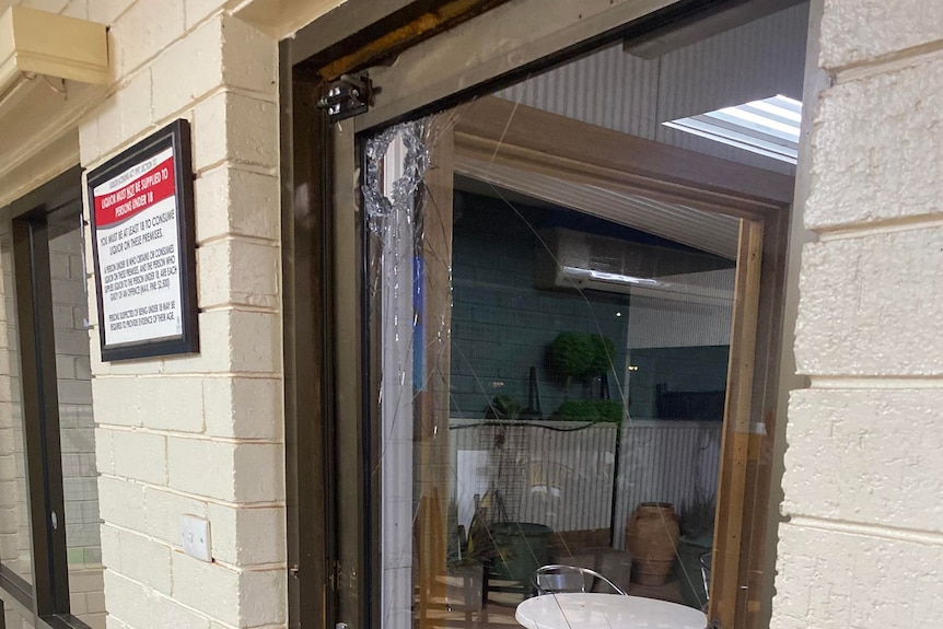A glass door smashed during a break in. 