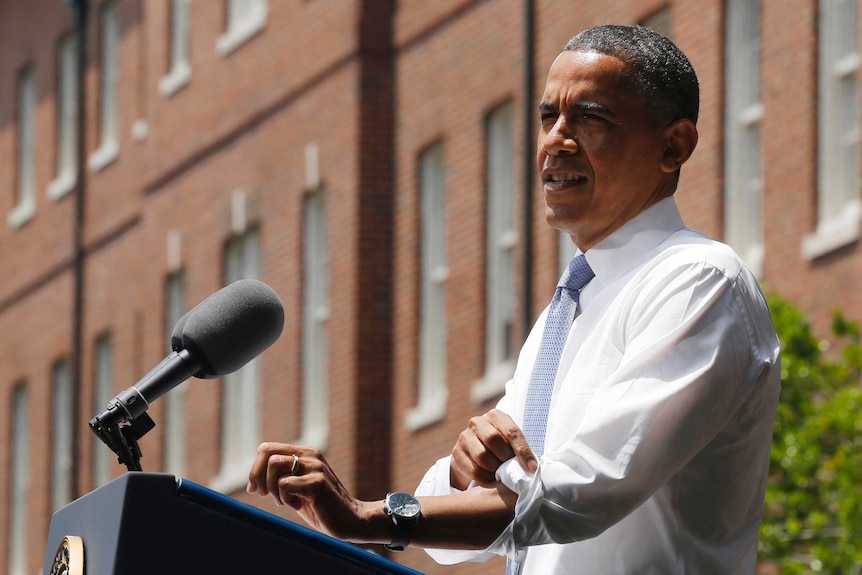 Barack Obama speaks about climate change at Georgetown University.