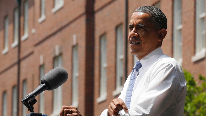 Barack Obama speaks about climate change at Georgetown University.