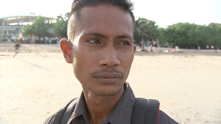 Convicted people smuggler Ali Jasmin standing on a beach in Bali. May 2017