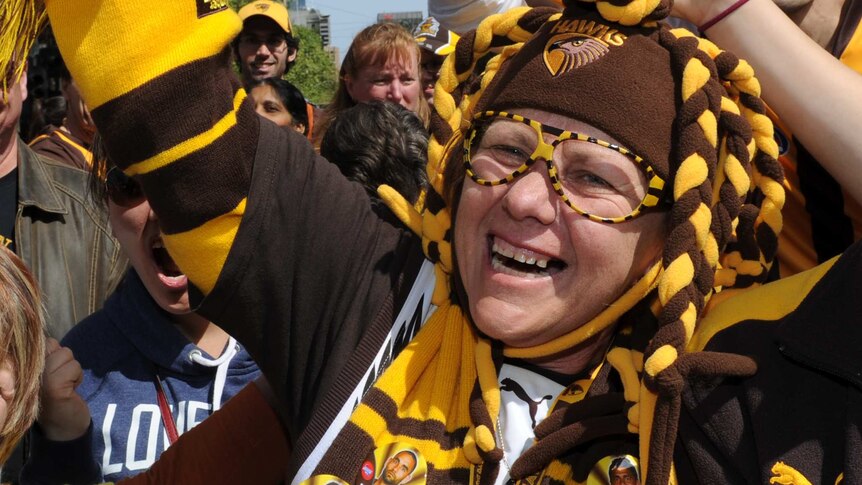 Hawthorn Hawks supporters watch the AFL Grand Final parade.