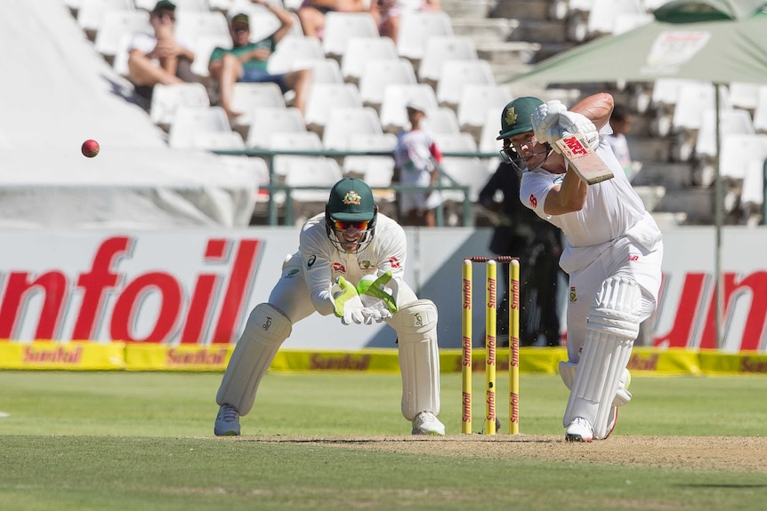 AB de Villiers drives against Australia in Cape Town