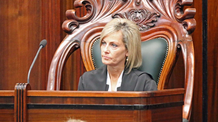 Elise Archer in Speaker's chair in the Tasmanian Parliament.