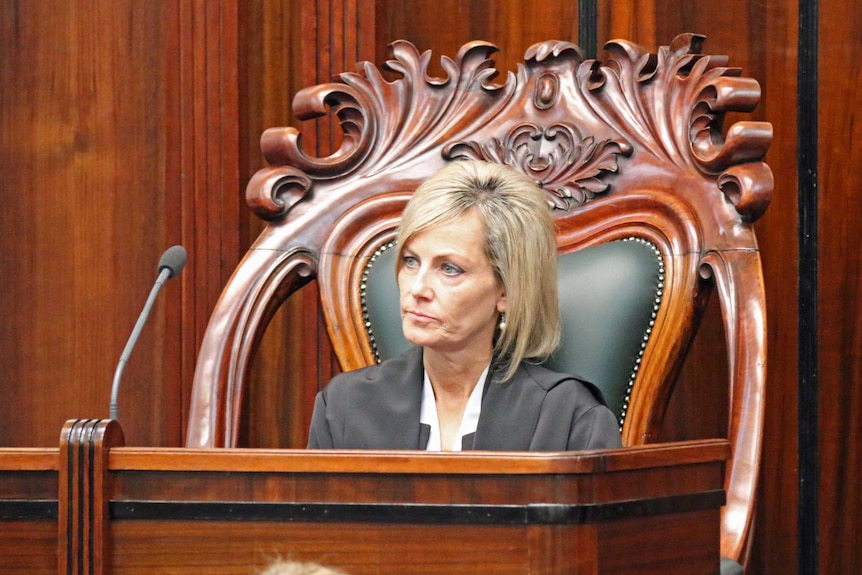 Elise Archer in Speaker's chair in the Tasmanian Parliament.