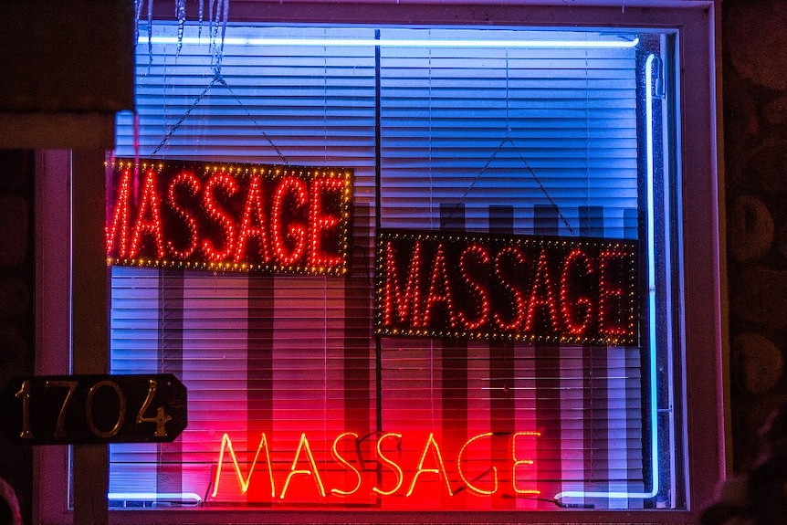 LED massage signs in a window