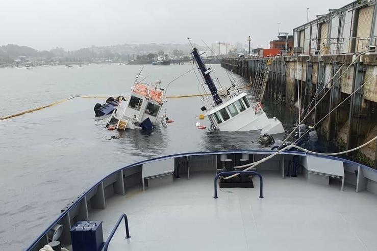 Two sunken boats.