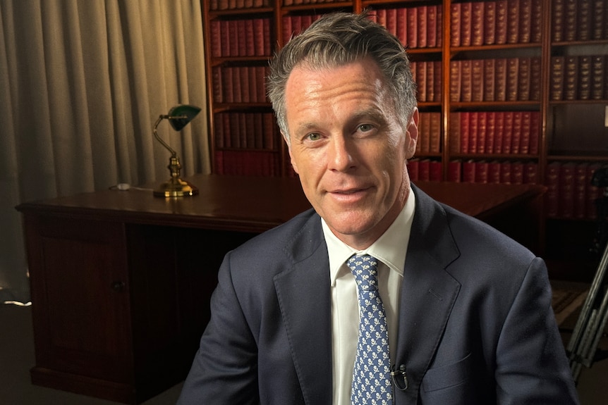 Premier Chris Minns in a blazer and blue tie