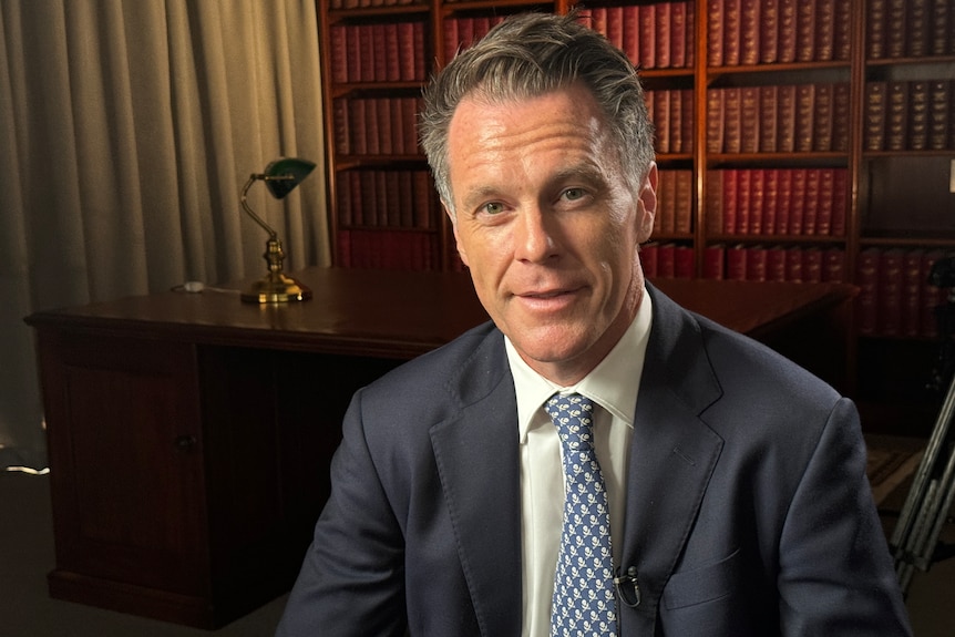 Premier Chris Minns in a blazer and blue tie