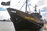 Terri Irwin and Paul Watson pose on the newly named Sea Shepherd ship Steve Irwin