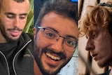 A composite of three images of men, one of them smiling
