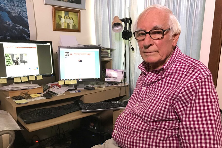 Jim Tilley sitting at his computer. January 2017.
