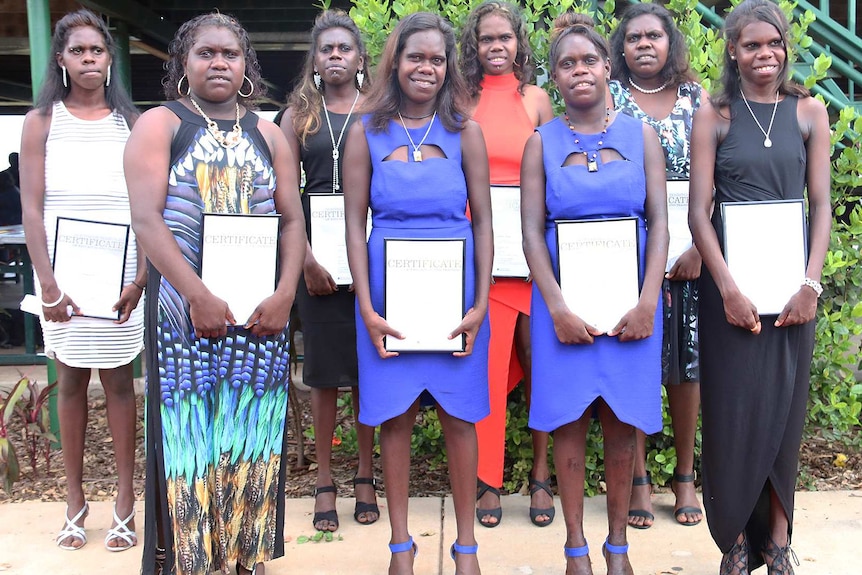 Female students at the Year 12 graduation ceremony in the Gunbalanya School, in west Arnhem Land.