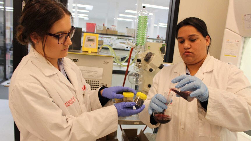 CSU medical researchers Kiara Thompson and Esther Callcott investigating the health benefits of coloured rice