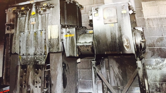 The melted transformer following the explosion at Morley Galleria