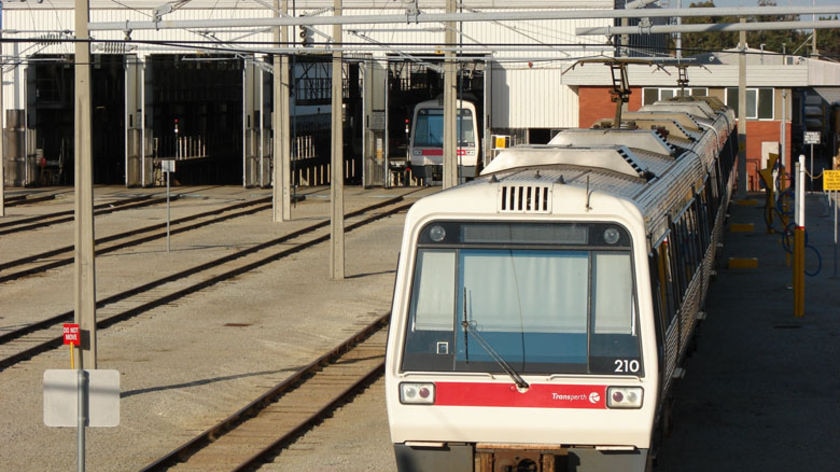 Train in Perth city railyard