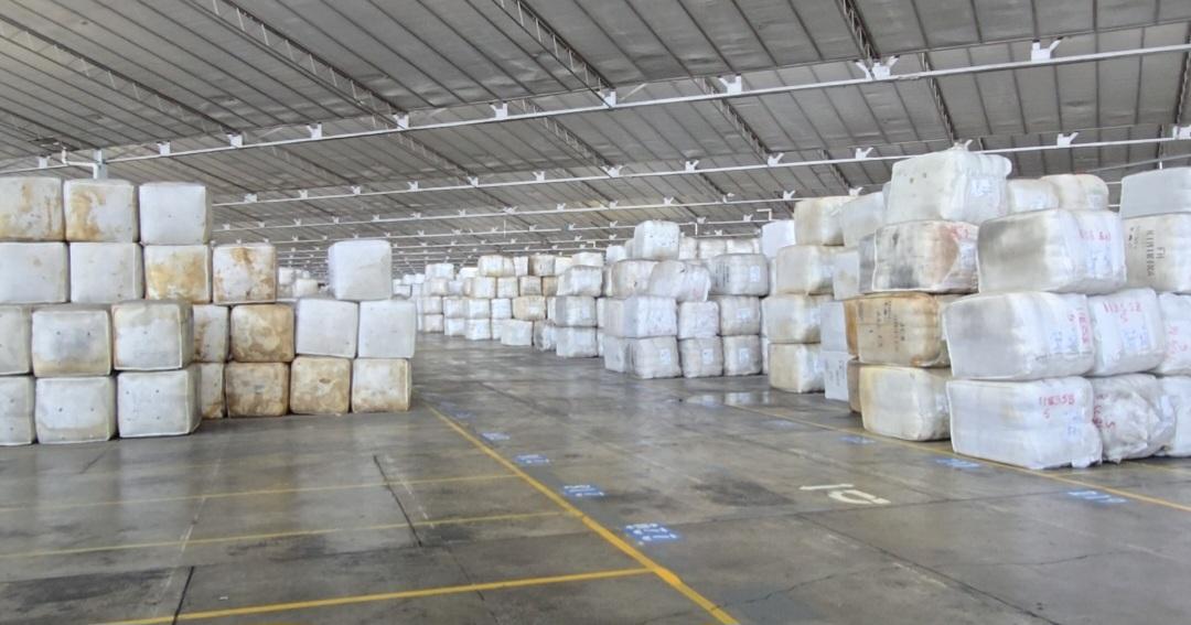 Bales of wool at the National Wool Selling Centre, Melbourne.