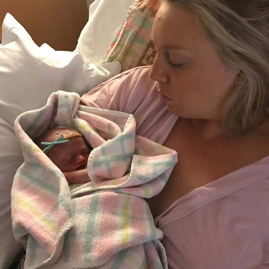 Nerida Rosenthal cradles her stillborn daughter Mia.