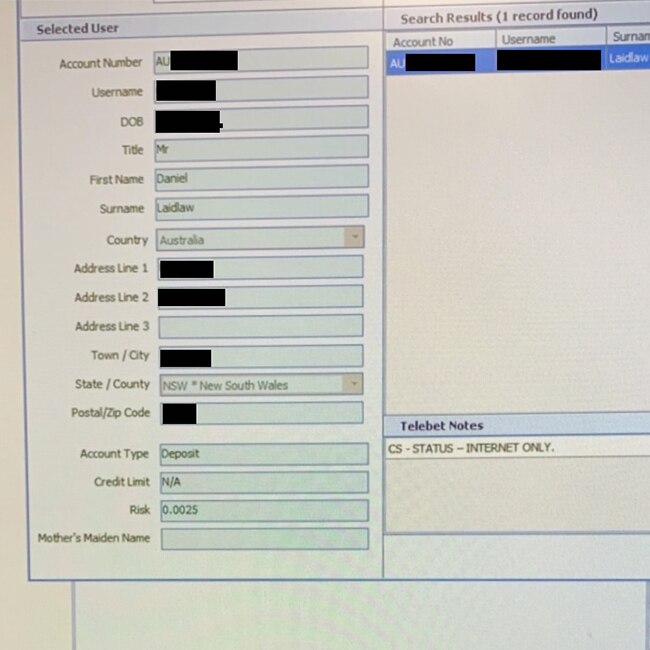 Daniel's risk rating is shown as 0.0025