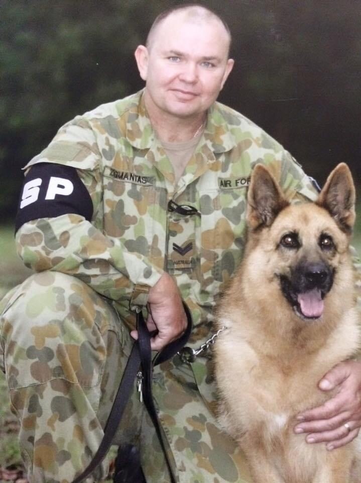 Retired dog handler Corporal Peter Zigmantas with his dog Nala.