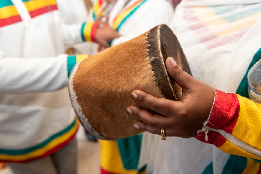 A handheld drum at an Ethiopian New Year celebration.