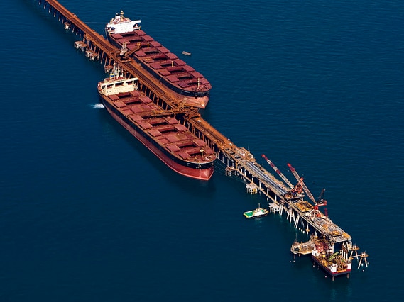 Cape Lambert iron ore shipments being loaded at Rio Tinto's facility.