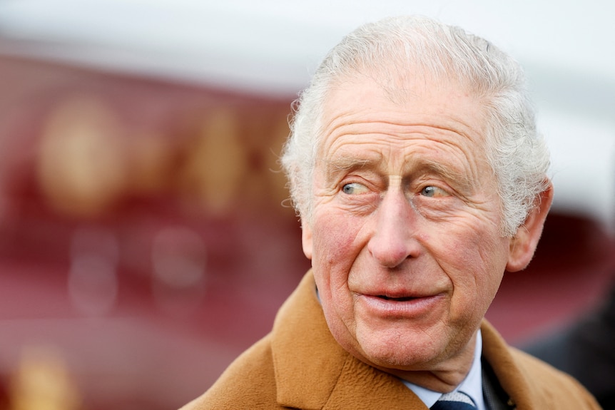 A close of photo of Prince Charles looking off camera with a small smile. 