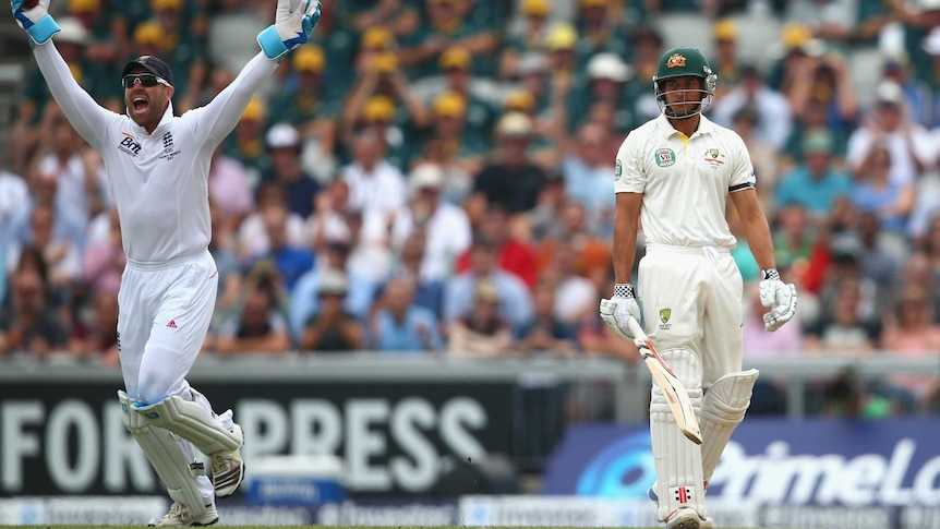 Matt Prior celebrates Usman Khawaja's dismissal