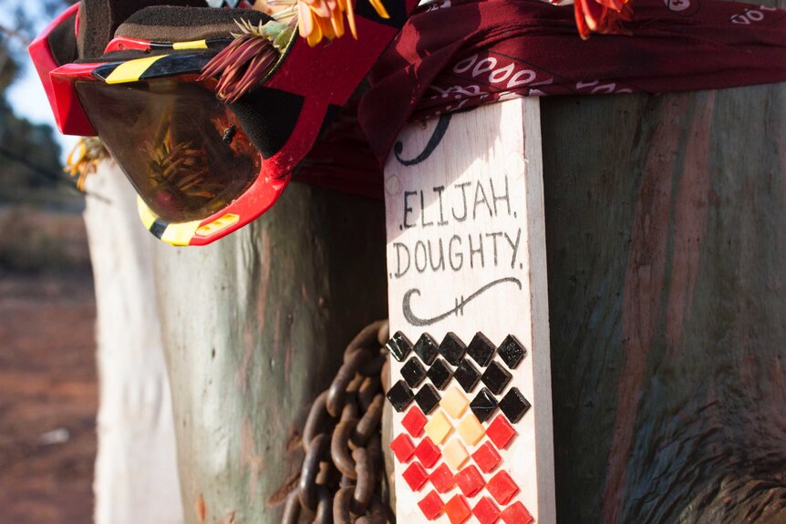 A memorial for Elijah Doughty, the 14-year-old Aboriginal boy who died in Kalgoorlie in August.