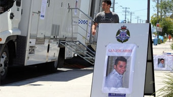 Victoria Police station a mobile caravan near the scene of the stabbing murder in Melbourne of Indian graduate Nitin Garg. (J...