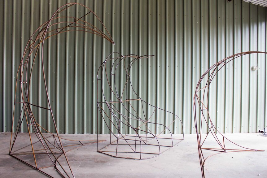 Three of the four wave structures the Sale Floral Art Group will use in their Melbourne exhibition.